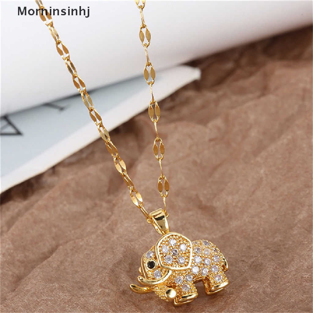 Mornin Kalung Liontin Gajah Cubic Zirconia Wanita Mewah Rantai Anti Karat Aesthetic Statement Vintage Perhiasan Untuk Hadiah Cewek id