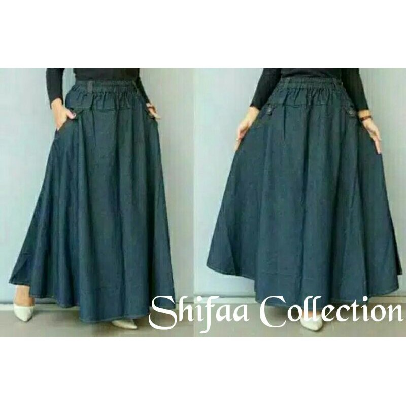 Rok Wanita Payung - Soft Jeans ( Standar-Jumbo)