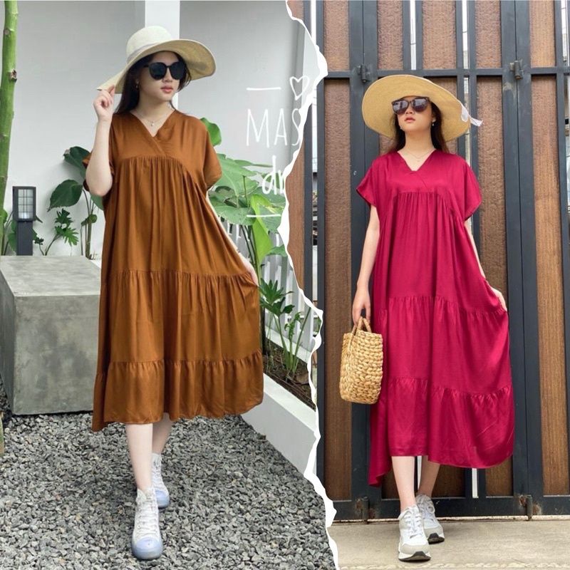 KANZIA HOME DRESS|MASAYU DRESS UMPAK SUSUN POLOS DASTER JUMBO LD 120