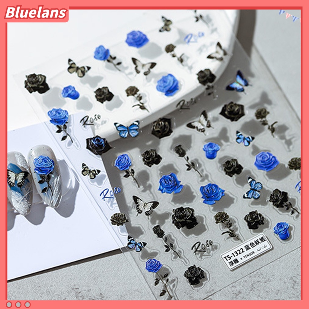 (In Stock) Kacamata Hitam Lensa Warna Warni ♡Stiker Kuku 3D Motif Bunga Butterfly Untuk Dekorasi Nail Art