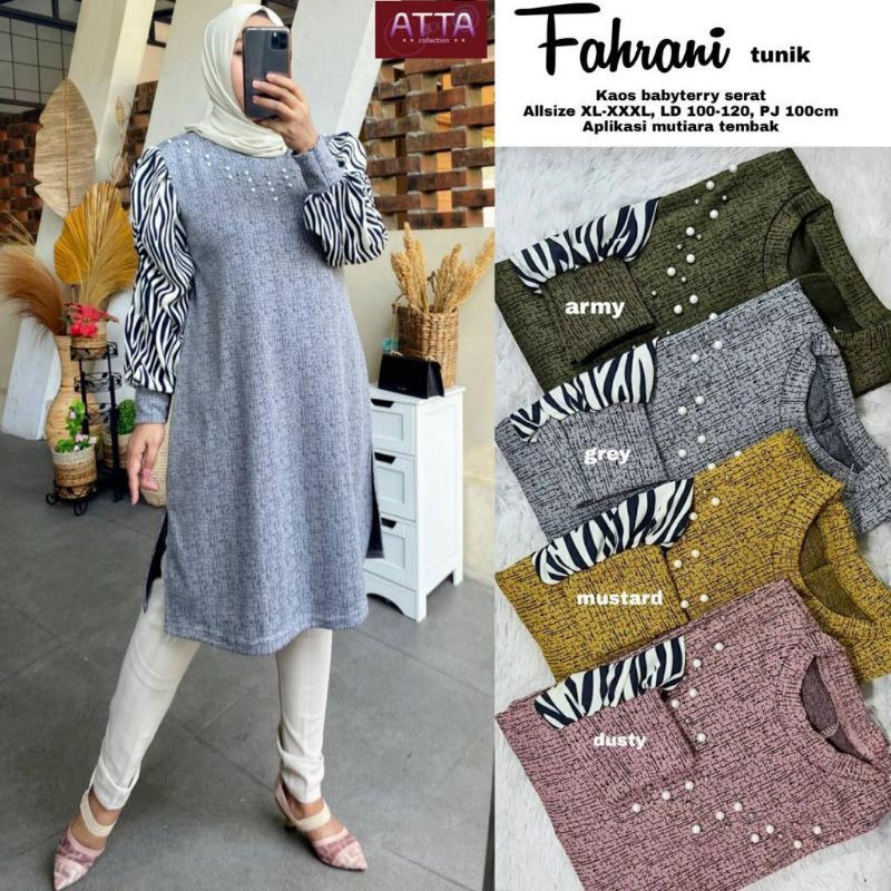 fahrani tunik babyterry lengan balon motif zebra tunic top