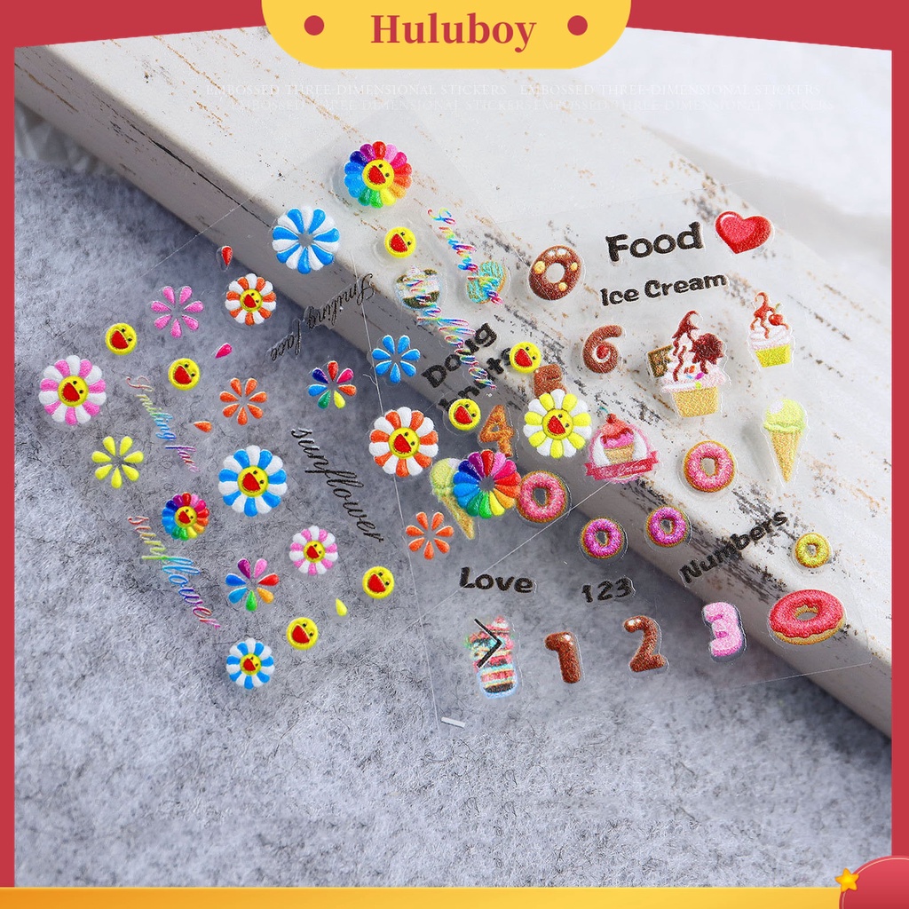 Huluboy Huluboy♡ 6 Pcs / Set Stiker Kuku Desain Ukiran Coklat Tahun Baru 5D Ultra Tipis Untuk Manicure