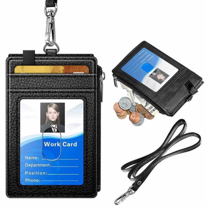 

Genuine Leather Name Tag Id Card Holder Lanyard Wallet - Hitam