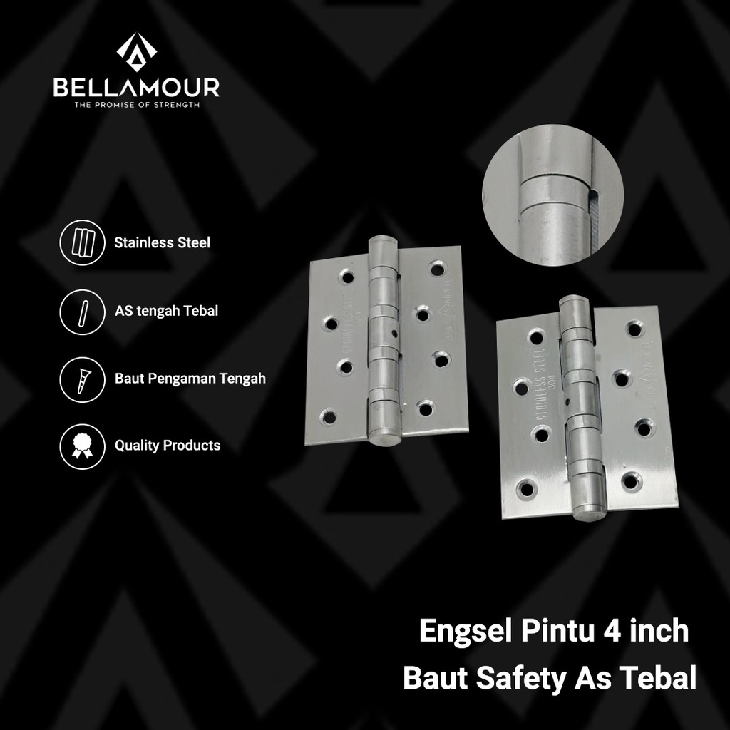 Engsel Stainless Steel Tebal, AS tengah besar / Engsel Pintu Kayu