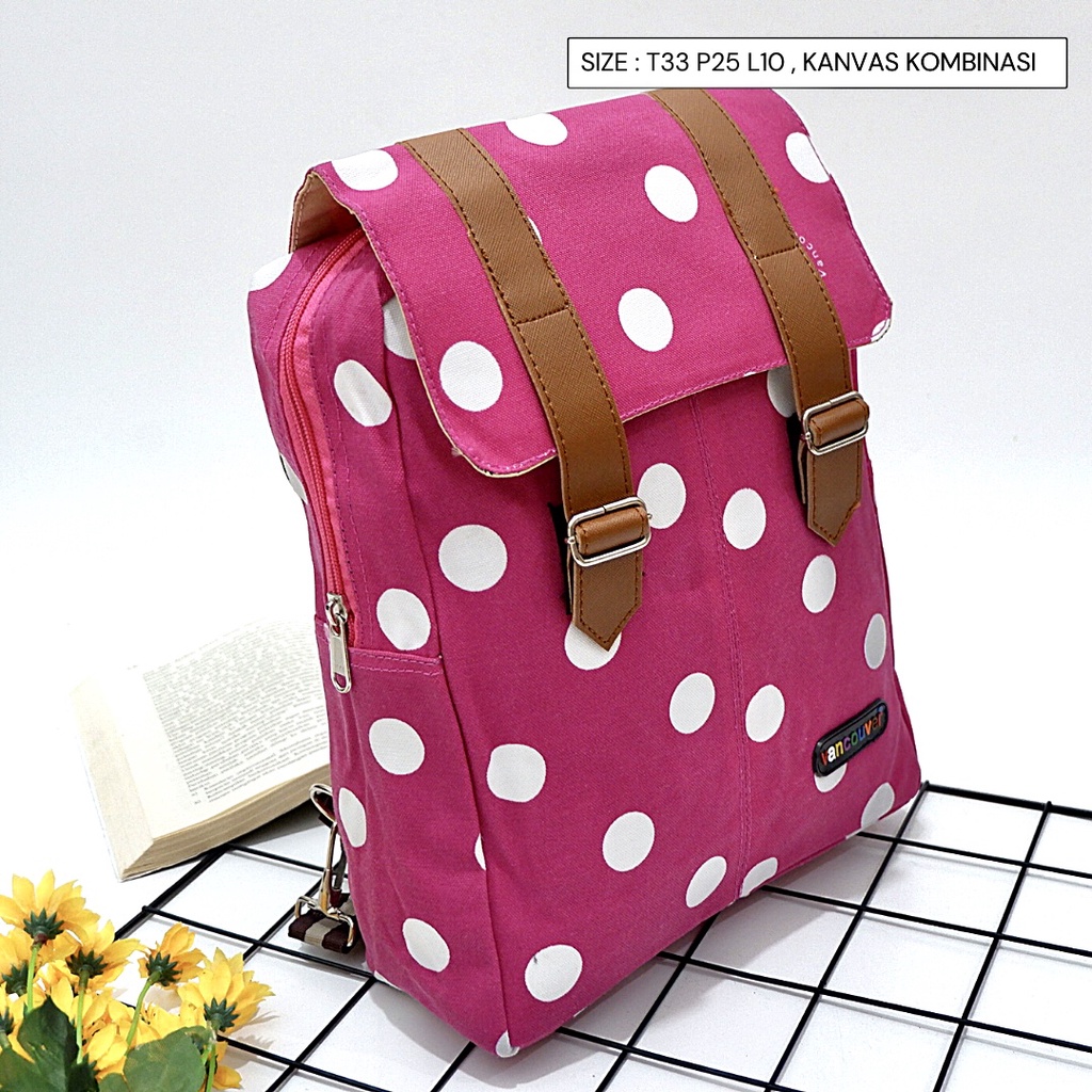 Tas anak ransel lokal murah tas lucu tas paud tk kanvas motif polkadot tas punggung mini kecil anak