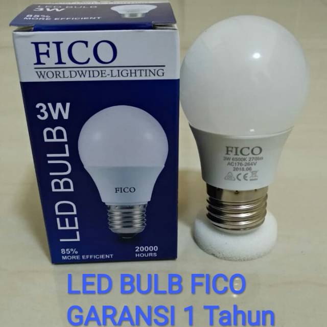 Lampu LED Bohlam ( Bulb ) Fico 3 Watt ( Putih & Kuning)