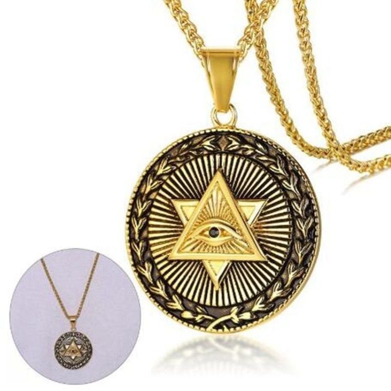 Antik Pria Kalung Triangle Illuminati Piramida Semua-Melihat Mata Liontin Punk