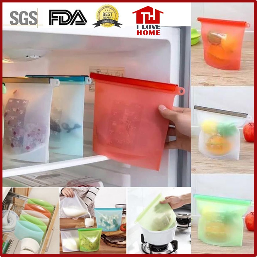 Reusable Ziplock Silikon Bag 1000ml / Kantong Silikon Tempat Makanan