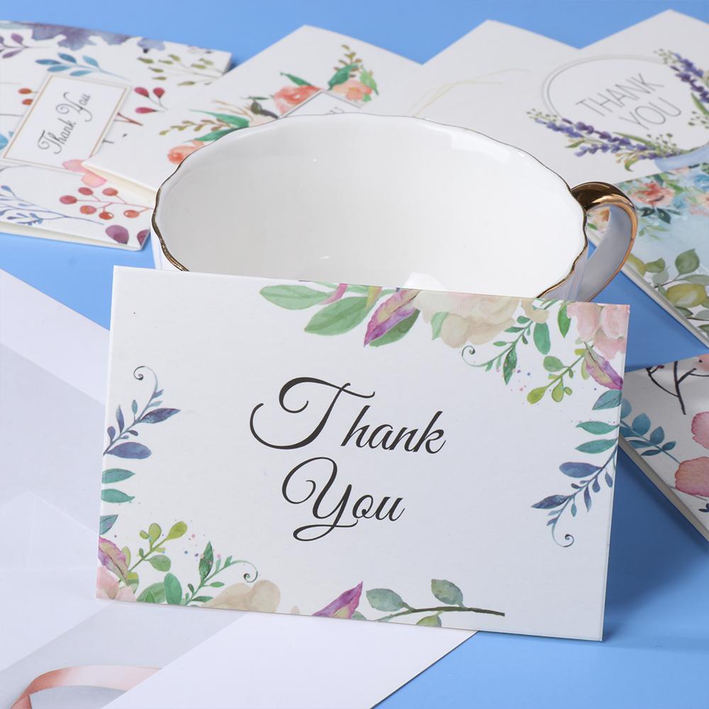 R-flower 6Pcs/Pack &quot;Terima Kasih&quot; Kartu Party Cardstock 4x6inch Paket Sisipan Puji Label Online Ecer Navy Blue Watercolor Kagumi Kartu