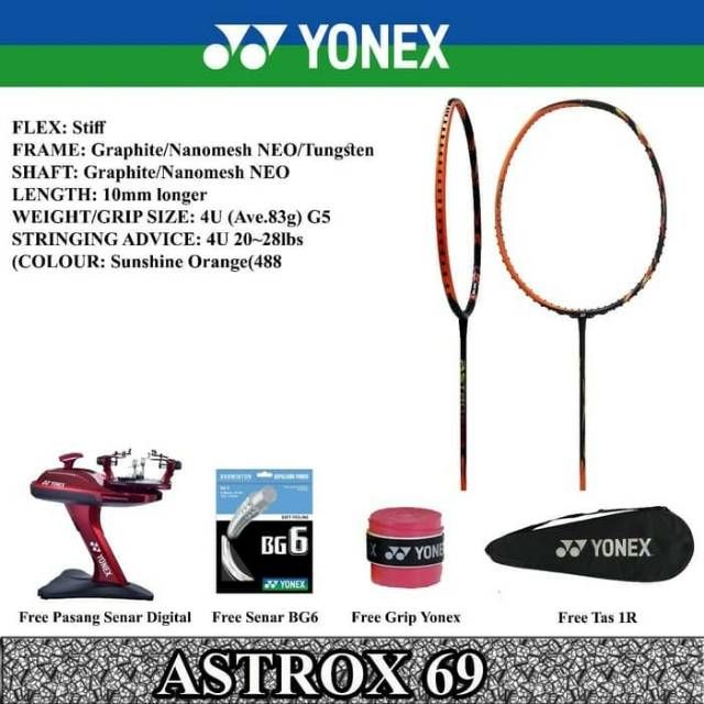 ORIGINAL YONEX ASTROX 69 RAKET BADMINTON PAKET LENGKAP SIAP PAKAI