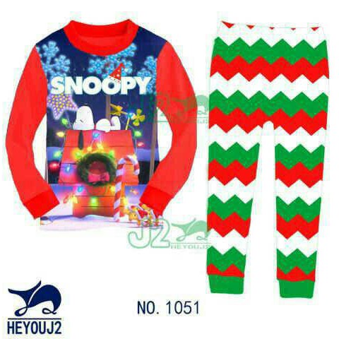 Piama Piyama Baju Tidur Bayi Anak Natal Christmas Snoopy