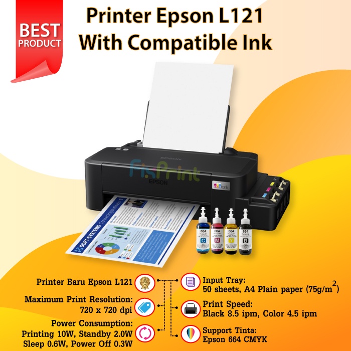 Printer Epsn L121 L-121 Ink Tank With Tinta 664 New Oriignal