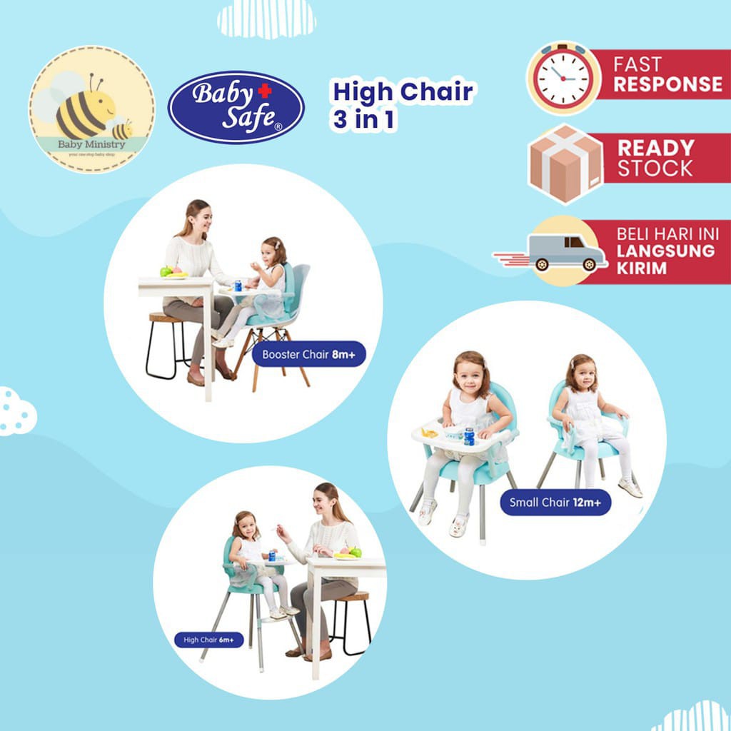 Baby Safe High Chair 3 in 1 / Kursi Makan Anak HC05 - Baby Ministry