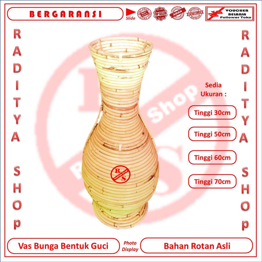 Vas Bunga Bentuk Guci Bahan Rotan - Vas Guci Rotan - Guci Vas Hiasan Ruangan - Guci Dekorasi Ruang T