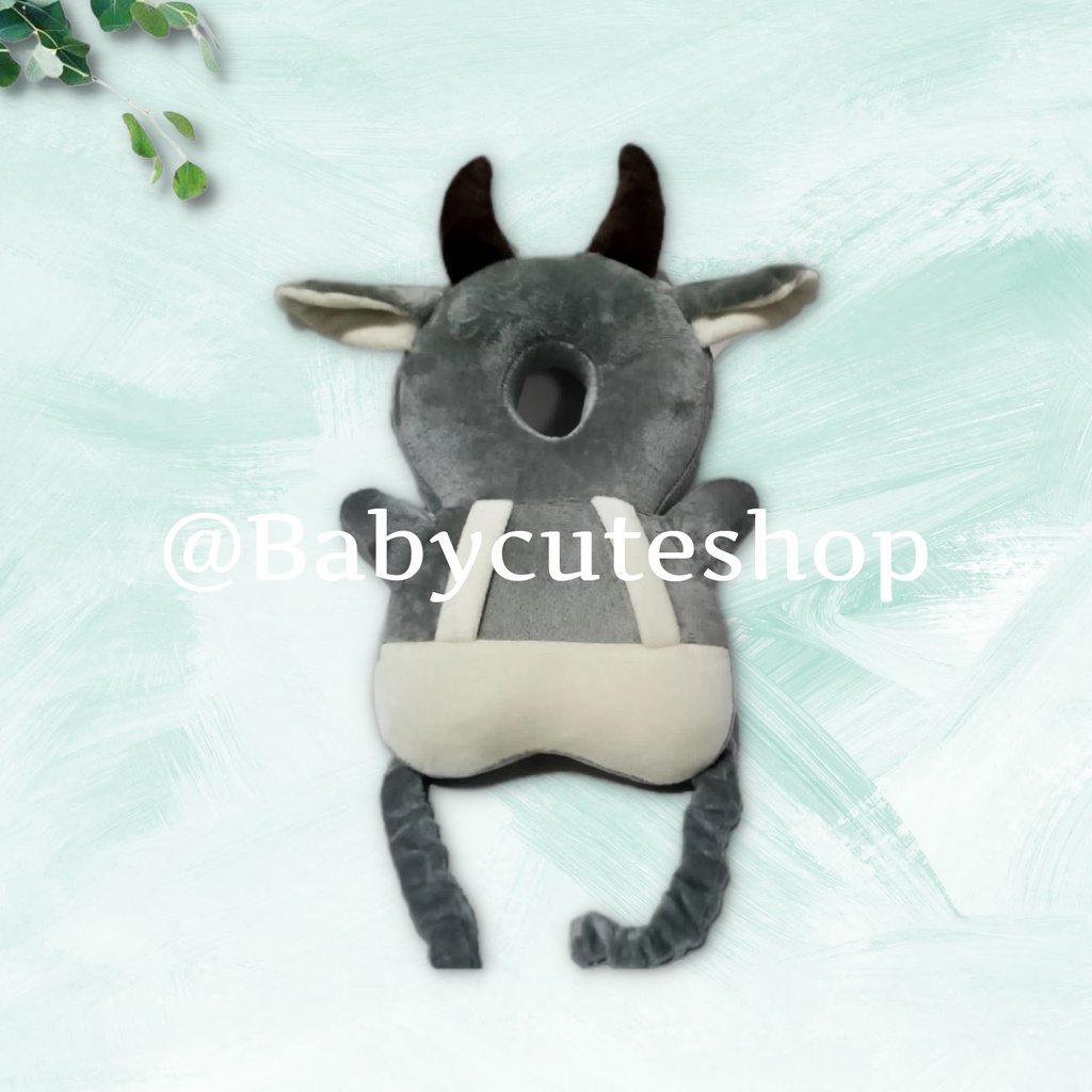 ( FREE STRAP ) Bantal Pelindung Kepala Bayi Buffalo Abu | Pelindung Kepala Bayi | Head Neck Pillow Pad