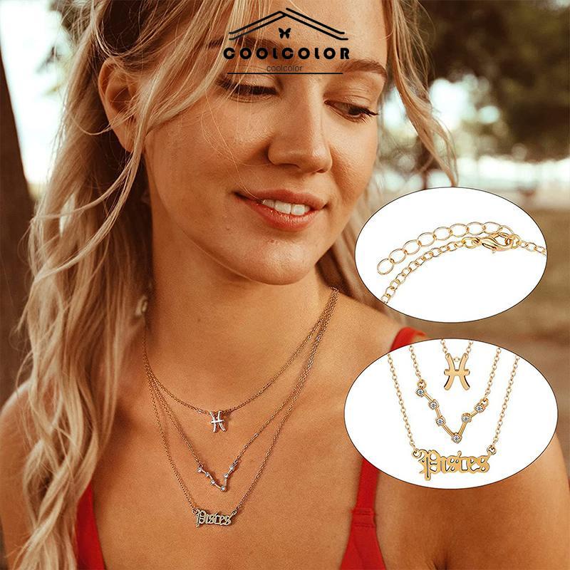 COD❤️3 Pcs/set 12 Zodiak Wanita Konstelasi Liontin Rantai Kalung Ulang Tahun Perhiasan dengan Kartu Karton- cl