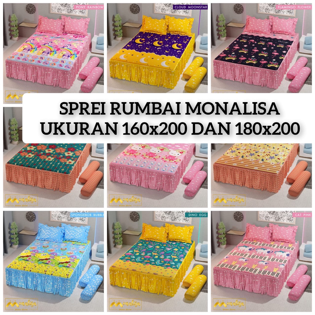 SPREI RUMBAI MONALISA UKURAN 180X200 DAN 160X200. SPREI KING QUEEN RUMBAI