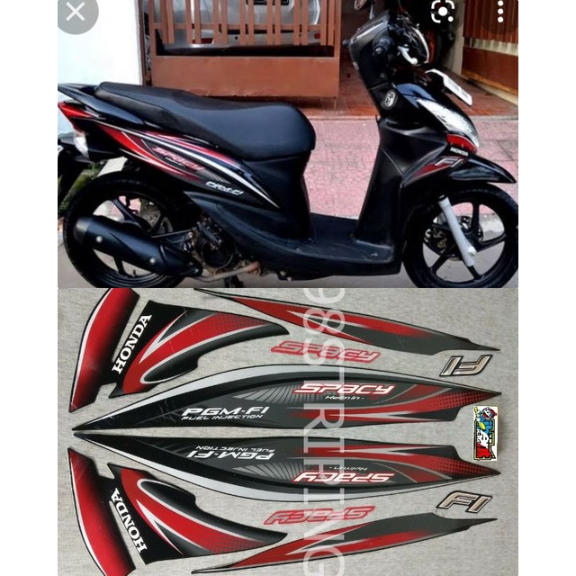 STIKER SPACY FI HELM IN HITAM TAHUN 2011 2012 STRIPING LIS STANDAR ORI HONDA F1