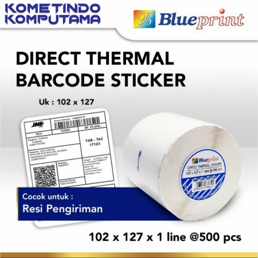 102x127x1 Line isi 500pcs Direct Thermal Sticker BLUEPRINT 102x127x1 Line isi 500pcs / Label Stiker Resi Online Shop