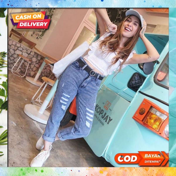 Clna Cew Kekinian 2023 Clana Bawahan Premium Import High Waist Lipat Sobek Lutut Dewasa Premium Cela