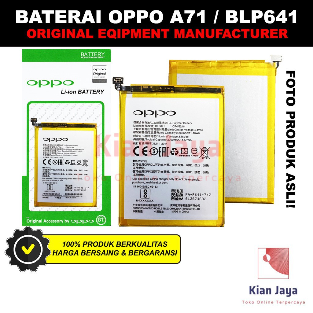 Baterai Oppoo A71 / BLP641 Original OEM Batre Batrai Battery Hp BLP 641 Ori