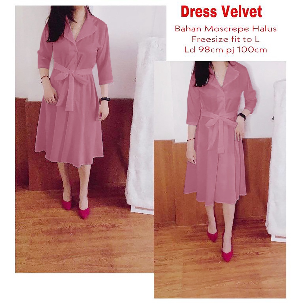 WSE390 - Dress Velvet Dress Wanita Dress Fit Kerah Bentuk V Kasual UK Fit L To XL LD 100 CM PJ 100 CM PREMIUM QUALITY