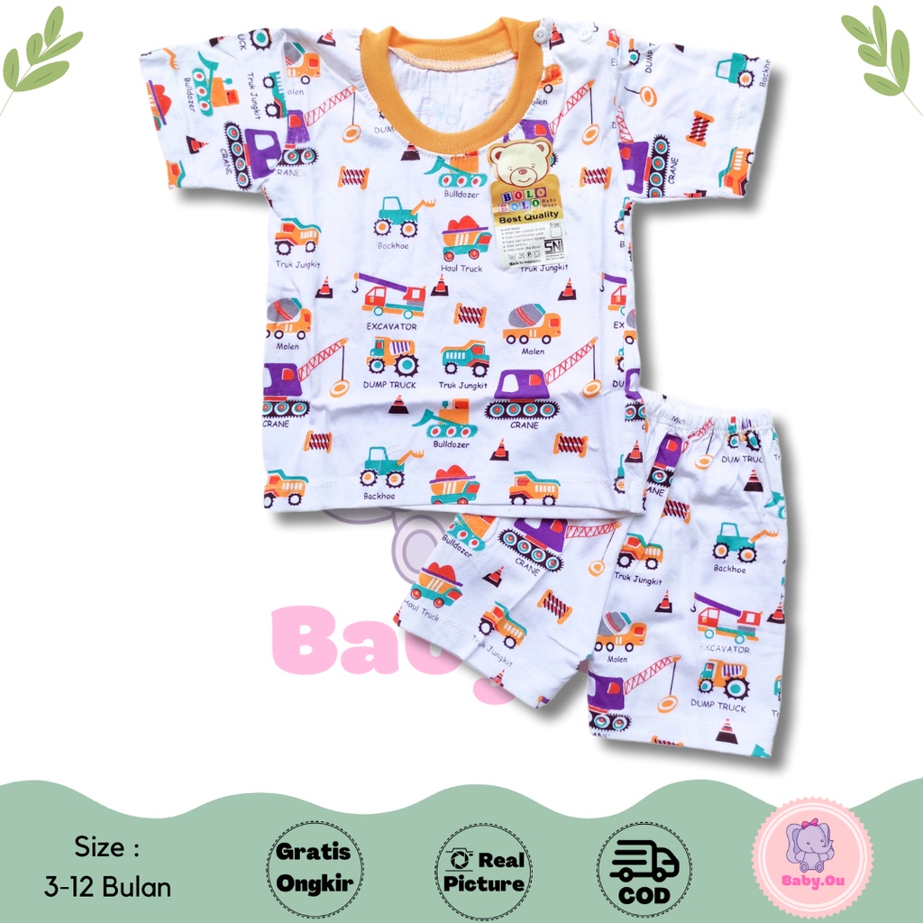 Setelan Baju Bayi Lengan Pendek Celana Pendek Motif Truck / Setelan Pendek Bayi Murah / Baju Bayi Pendek Merk Bolo-bolo / Baju Harian Bayi / Baby.ou_