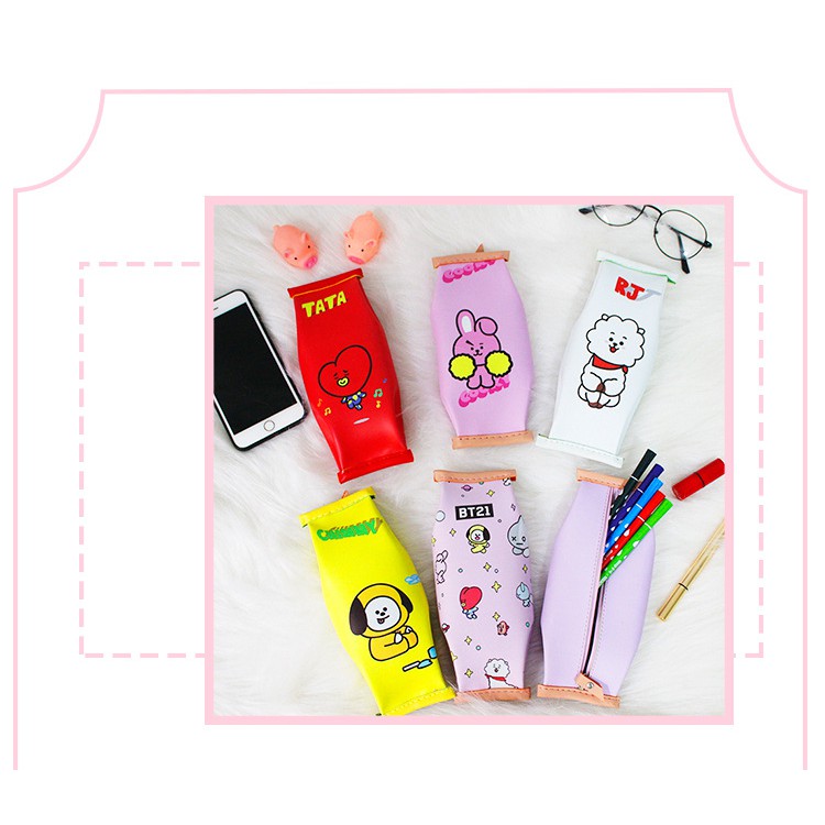 BTPC [READY INDO] BT21 BTS bangtan boys pencil case tempat pensil motif snack susu alat tulis