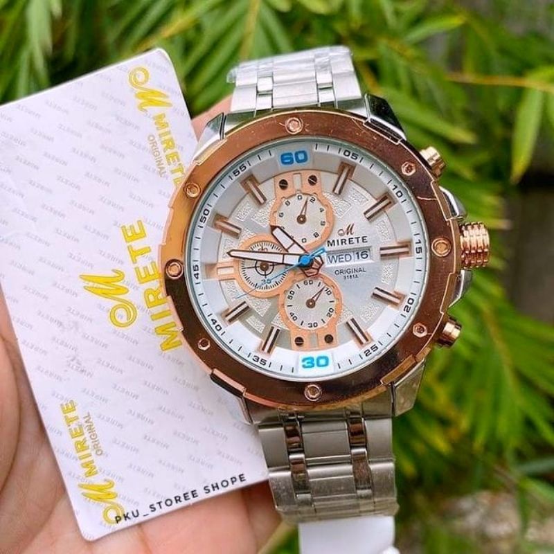 New Series Mirete  - Jam Tangan Pria Analog Spesial Edision Fitur Tanggal Hari Free box Tahan Air Strap Rantai Stainless Mewah Dan Elegan Kekinian Bisa Cod