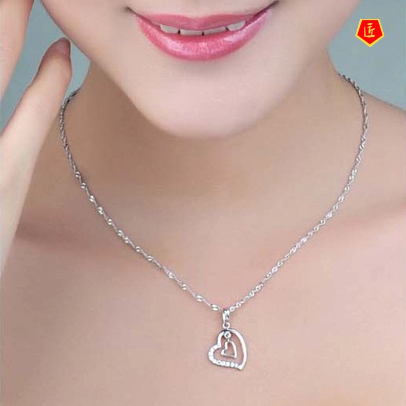 [Ready Stock]Korean Style Fashion Hollow-out Heart-Shaped Silver Necklace Simple Elegant