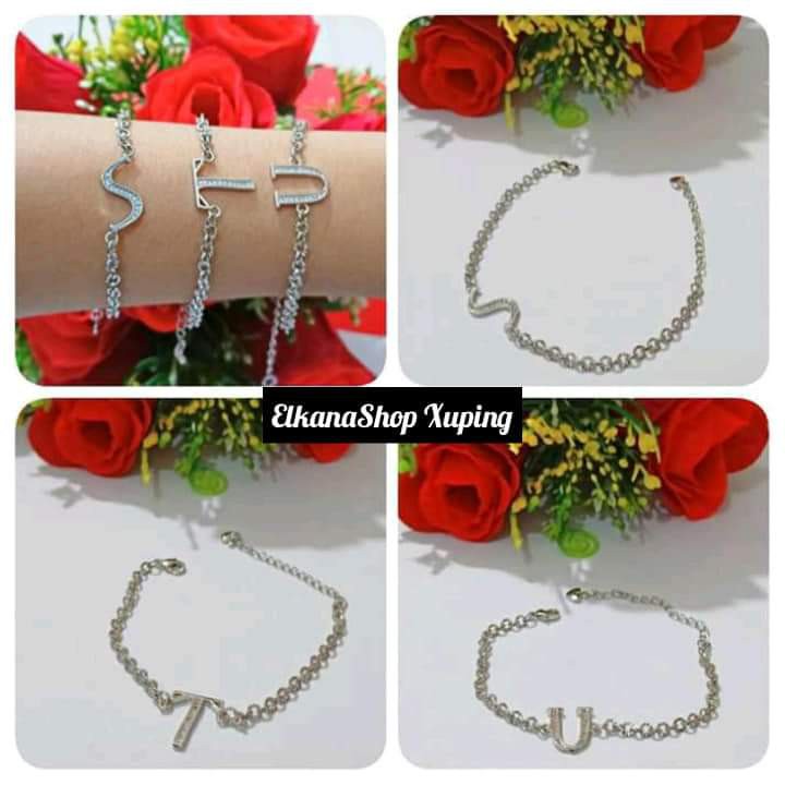 Gelang Dewasa nuri Ininsial Nama A-Z chat pilih huruf.silver .xuping