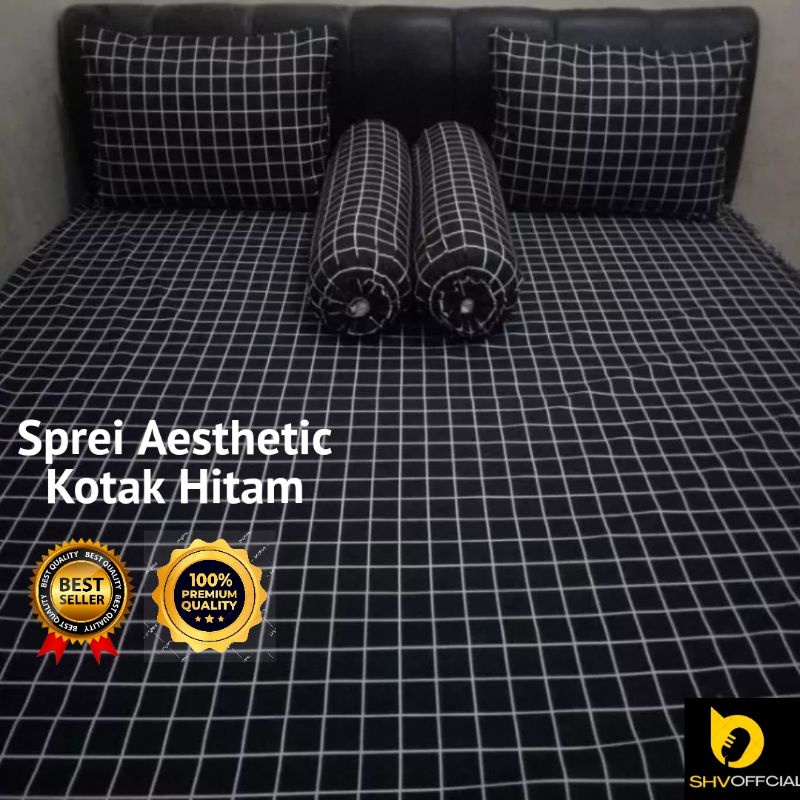 sprei aesthetic kotak hitam 120x200 160x200 180x200 murah premium/seprei kotak kotak emily aesthetic no1 no2 no3/bisa cod/seprai homemade 180x200 160x200 120x200 set sarung bantal dan guling