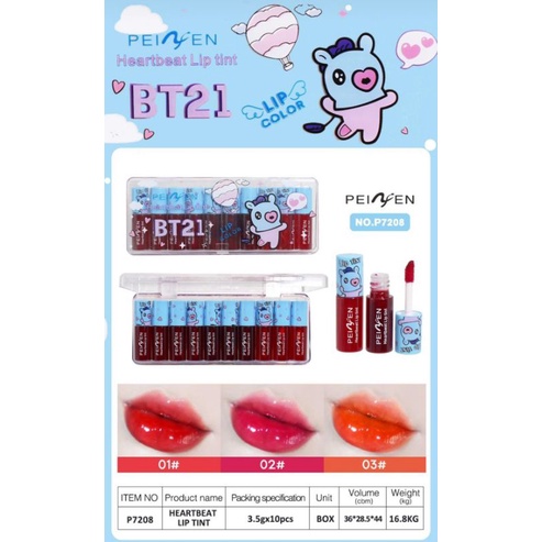 BEST SELLER LIP TINT MATTE HEART BEAT COVER BT21 H|PERPAK  ISI 10PCS