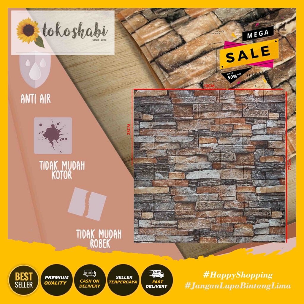 Wallfoam Sticker 3D Modern Foam Wallpaper Dinding Karakter Motif Batu Alam