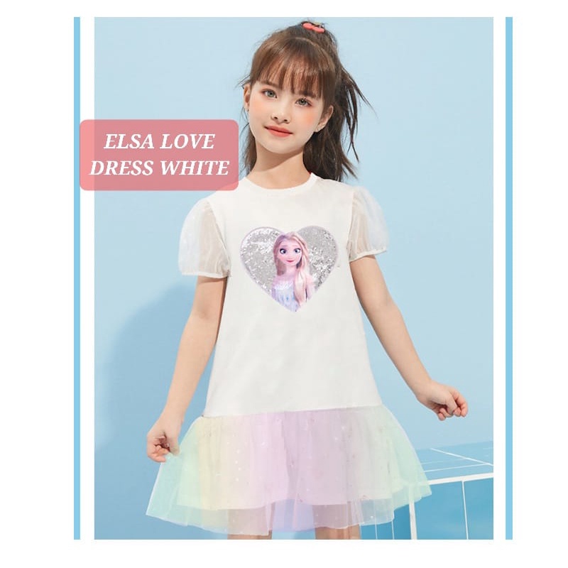 ELSA LOVE DRESS BAJU DRES SANTAI ANAK PEREMPUAN KOREA IMPORT DAILY OUITFIT IMPOR FROZEN