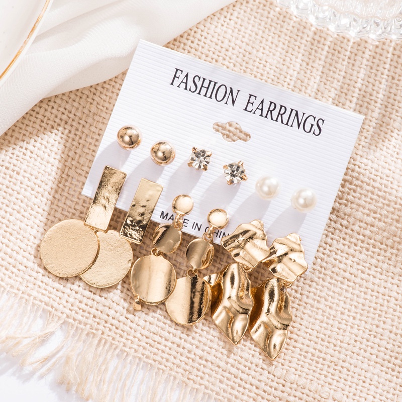 6pcs / set Anting Tusuk Bentuk Geometri Asimetris Bahan metal Untuk Wanita