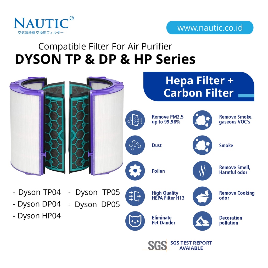 NAUTIC - Dyson TP04 / DP04 Glass Hepa + Inner Carbon Hepa Filter Air Purifier