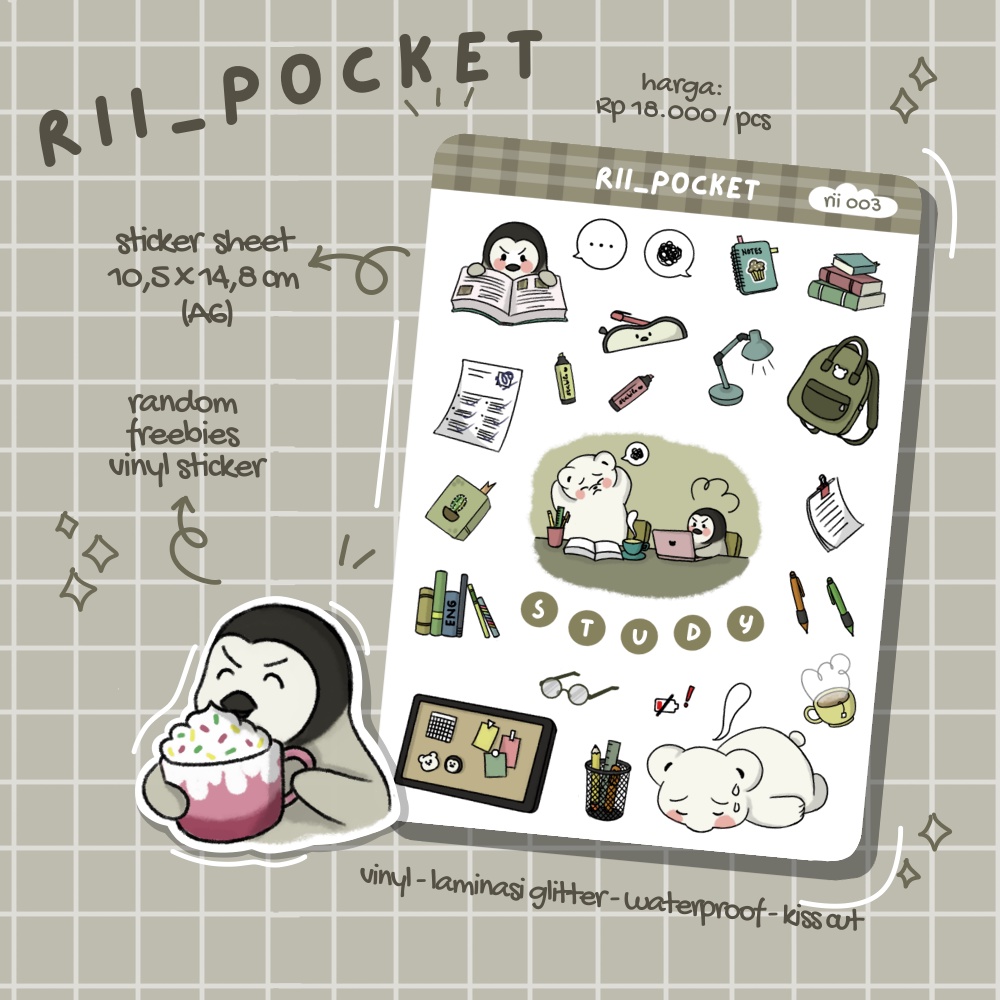 

Study Sticker Ber & peng / Journal Sticker/ Daily activity sticker / Cute Sticker [rii_pocket]