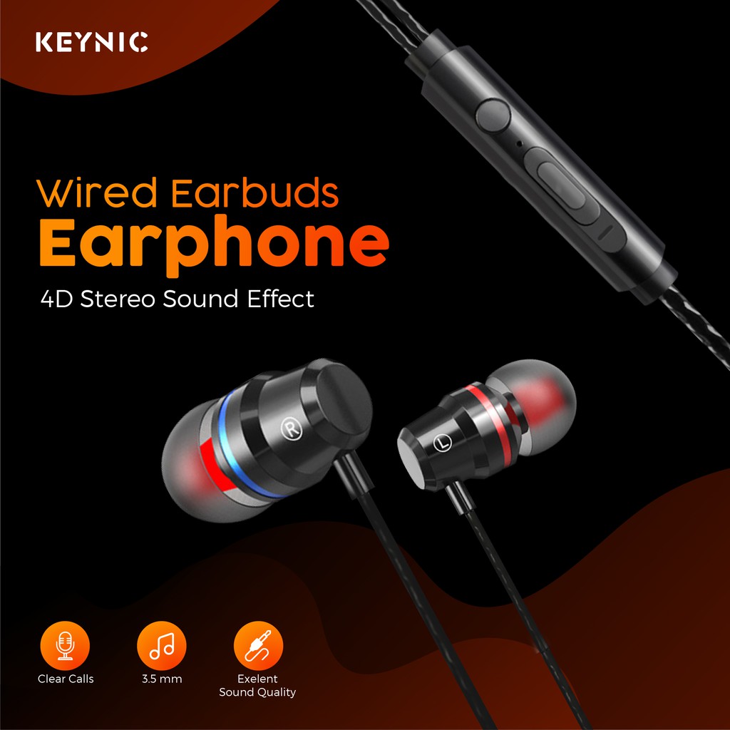 Keynic earbuds headset 4D sound surround with noise reduction