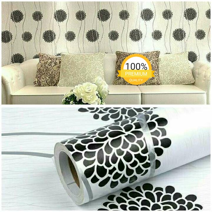 Wallpaper Sticker Dinding Putih Bunga Hitam Salur Silver Wallpaper Sticker Dinding Putih Bunga Hitam Salur Silver