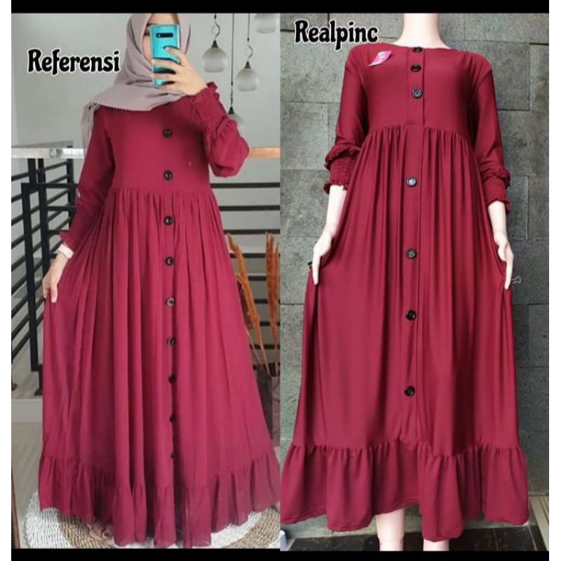 Plain Maxy Dress Crinkle Airflow Import Aplikasi Kancing Aktif