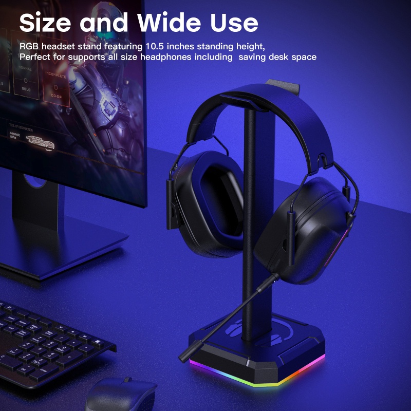 Bt RGB Earphone Display Stand Dengan Port Pengisian USB Detachable Gaming Earphone Holder Rack Desktop Aksesoris PC