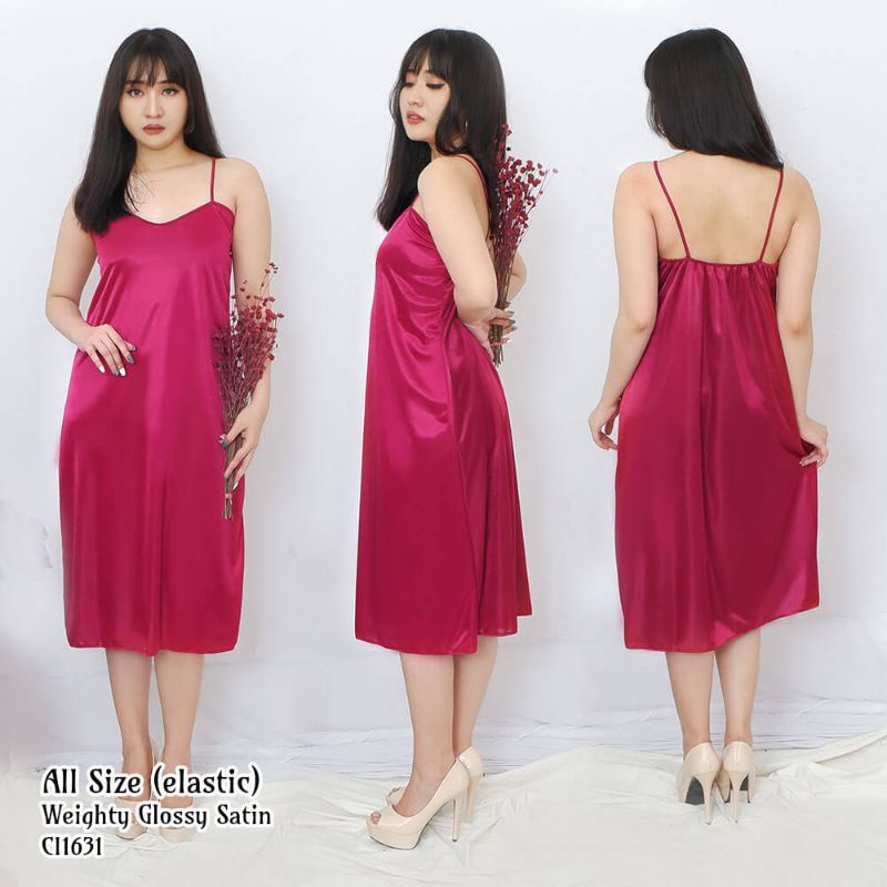 Daster wanita sexy baju tidur satin allsize MIDI dress tanktop bawah lutut 1631MDR