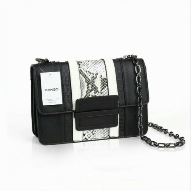 Mango Sling Bag Original 25cm black combi snake