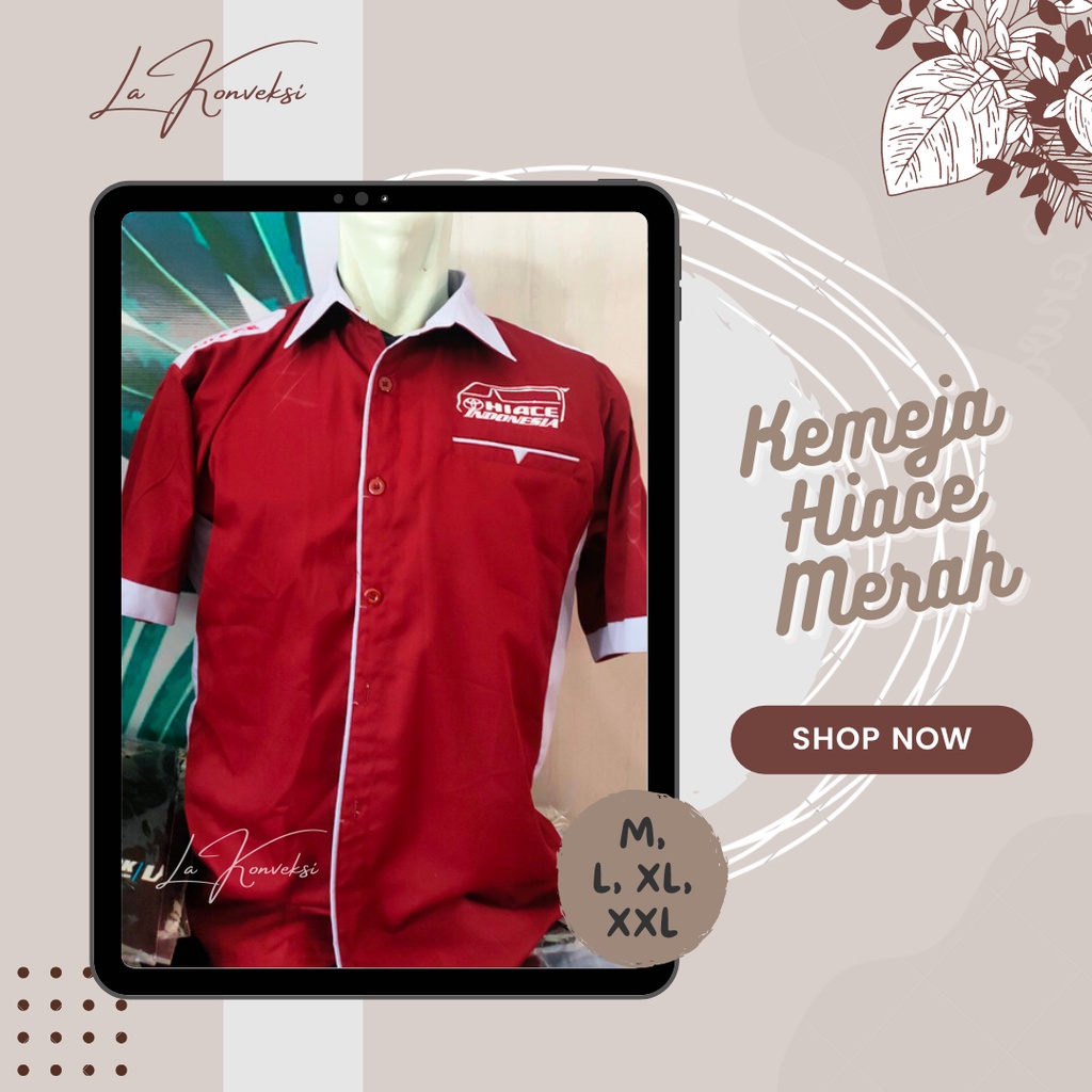 [068] KEMEJA MERAH MAROON BORDIR HIACE / KEMEJA DRILL HALUS | KEMEJA KOMUNITAS HIACE INDONESIA | UNI