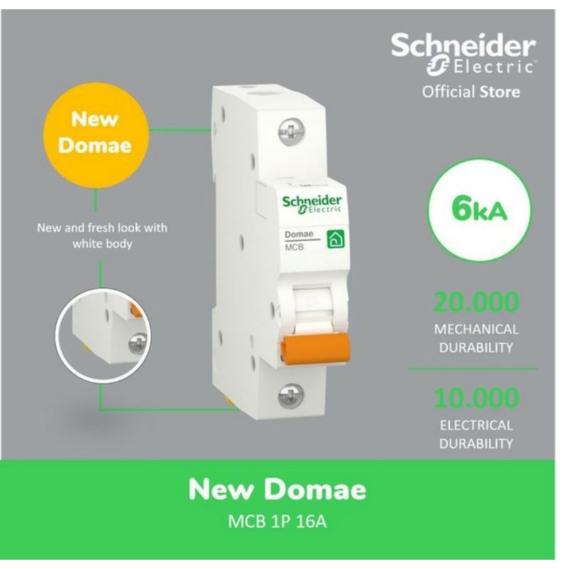 Schneider Electric NEW DOMAE MCB 16A 1P - DOMF01116 C16 MCB