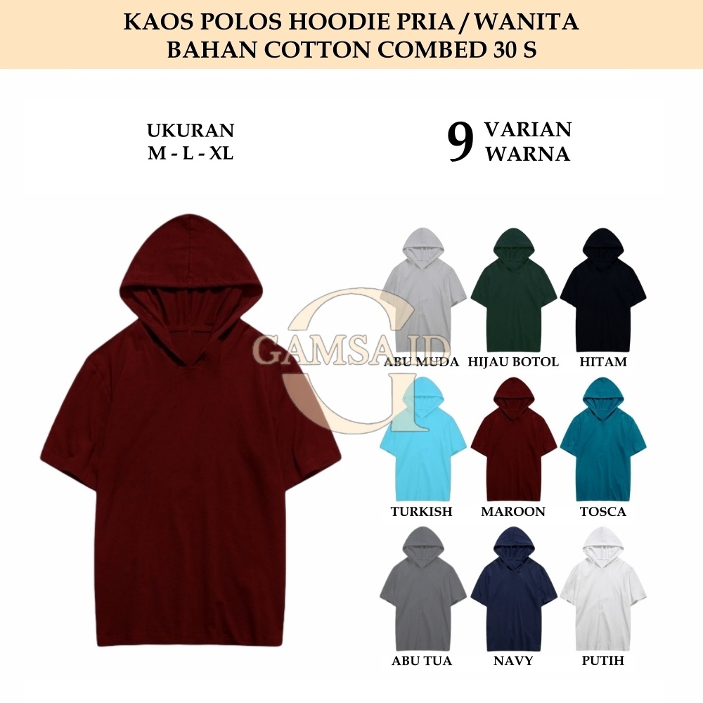 COD - BAJU HOODIE PRIA WANITA KAOS POLOS HODIE KUPLUK COTTON COMBED 30 S LENGAN PENDEK