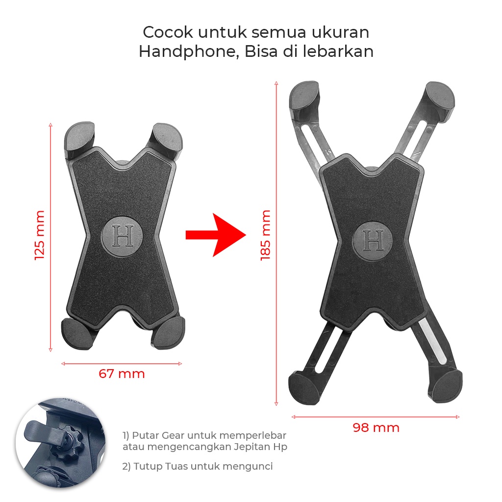 Phone stand holder + USB charger aki tatakan penahan penyangga hp di spion motor stand hanphone anti slip