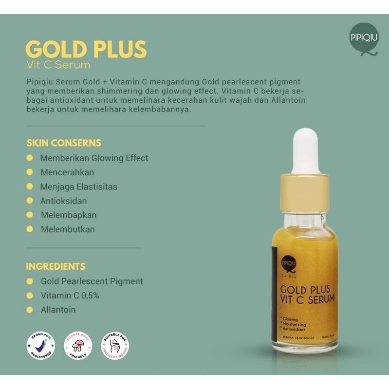 PIPIQIU Serum Gold Plus Vit C Hyaluronic Niacinamide AHA BHA PHA Peeling BPOM (KIM)