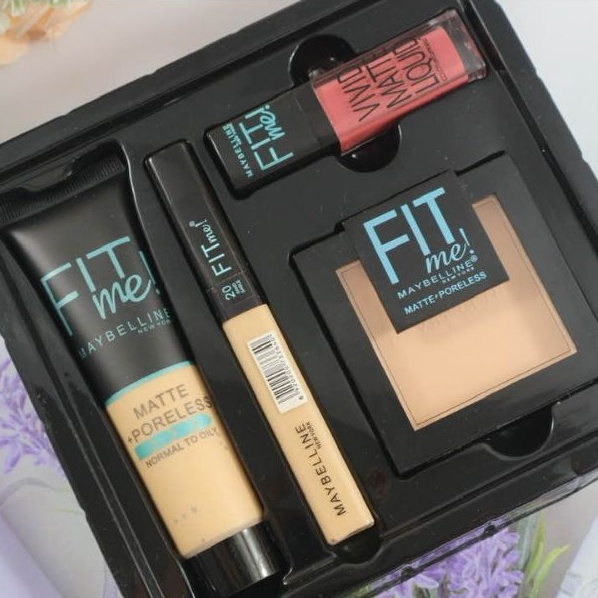 Paket Kosmetik Maybelline 8 in 1 Lengkap Hemat - Paket MakeUp Set Foundation Concealer Spons Mascara Eyeliner Lipcream